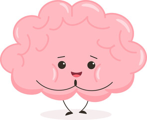 Cute kawaii brain. Funny character human brain. Cartoon flat style. illustration