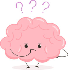 Cute nerd brain. Funny kawaii human brain character. Cartoon flat style. illustration