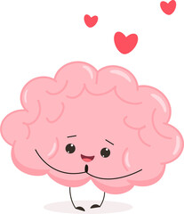 Cute brain in love. Funny kawaii human brain character. Cartoon flat style. illustration