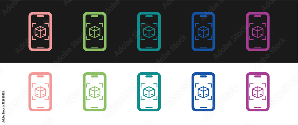 Poster set 3d modeling icon isolated on black and white background. augmented reality or virtual reality. v