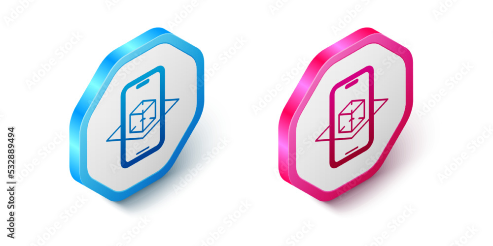 Poster isometric 3d modeling icon isolated on white background. augmented reality or virtual reality. hexag
