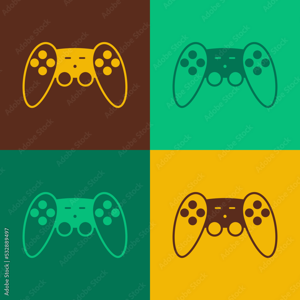 Poster pop art gamepad icon isolated on color background. game controller. vector