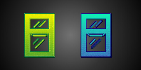 Green and blue Window in room icon isolated on black background. Vector