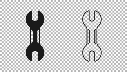 Black Wrench spanner icon isolated on transparent background. Spanner repair tool. Service tool symbol. Vector