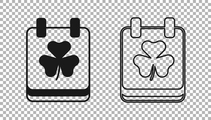 Black Saint Patricks day with calendar icon isolated on transparent background. Date 17 March. Vector