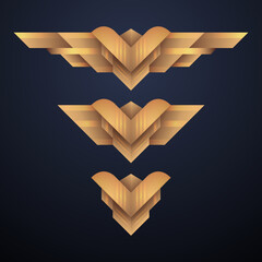 Golden level badge achievement rank bar buttons for game ui design - obrazy, fototapety, plakaty