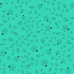 Black Christmas star icon isolated seamless pattern on green background. Merry Christmas and Happy New Year. Vector