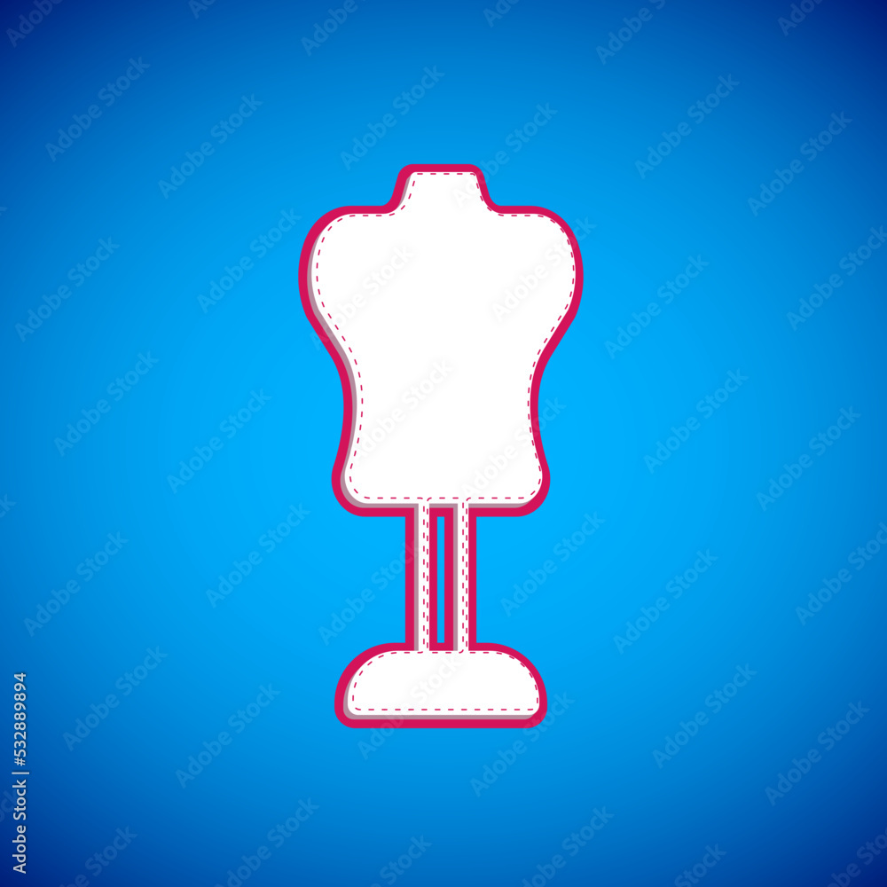 Poster white mannequin icon isolated on blue background. tailor dummy. vector