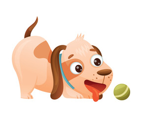 Cute Dog as Domestic Pet Playing Ball and Wiggling Tail Vector Illustration