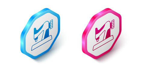 Isometric Sewing machine icon isolated on white background. Hexagon button. Vector