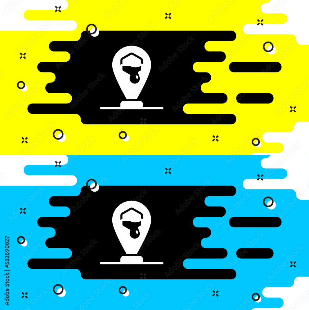 Poster white honeycomb bee location map pin pointer icon isolated on black background. farm animal map poin