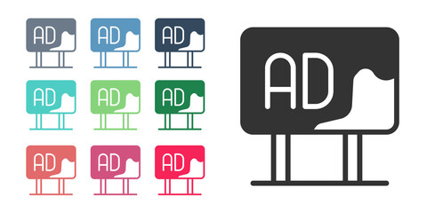 Black Advertising icon isolated on white background. Concept of marketing and promotion process. Responsive ads. Social media advertising. Set icons colorful. Vector