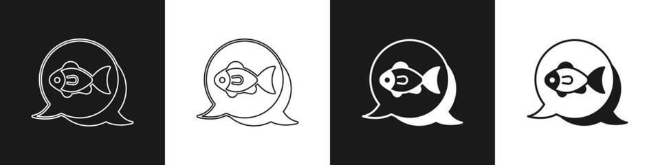 Set Fish icon isolated on black and white background. Vector