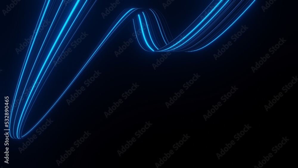 Poster 3d render of flash neon and light glowing on dark scene. speed light moving lines.