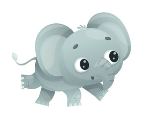 Funny Grey Elephant with Large Ear Flaps and Trunk Running Vector Illustration
