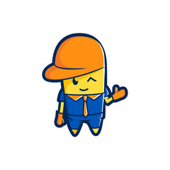 Happy Friendly Fun Builder Worker Logo Icon Design Template
