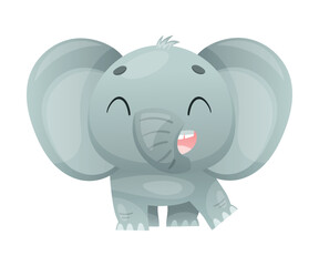 Funny Grey Elephant with Large Ear Flaps and Trunk Standing and Smiling Vector Illustration