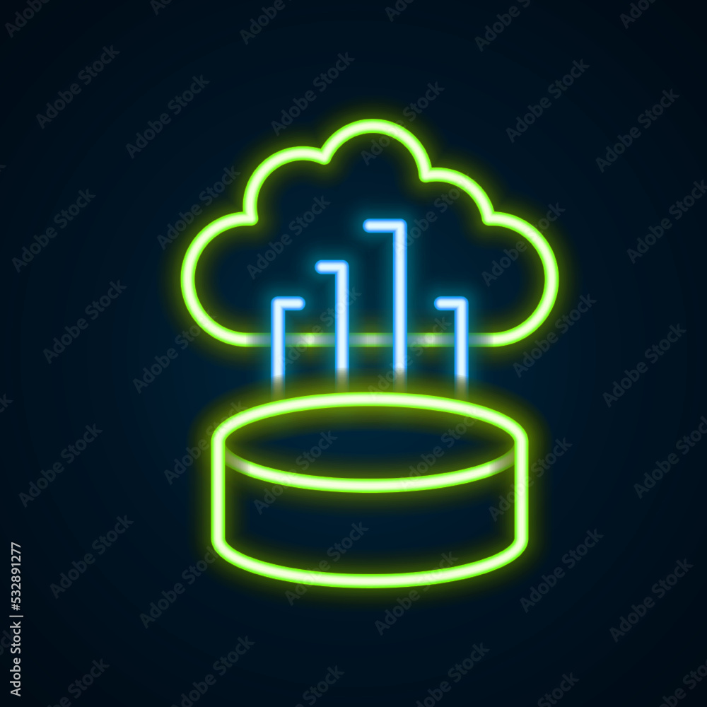 Poster glowing neon line network cloud connection icon isolated on black background. social technology. clo