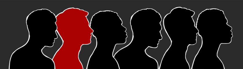 Army mobilization. Choice concept. Silhouettes of diverse men. Vector flat illustration.