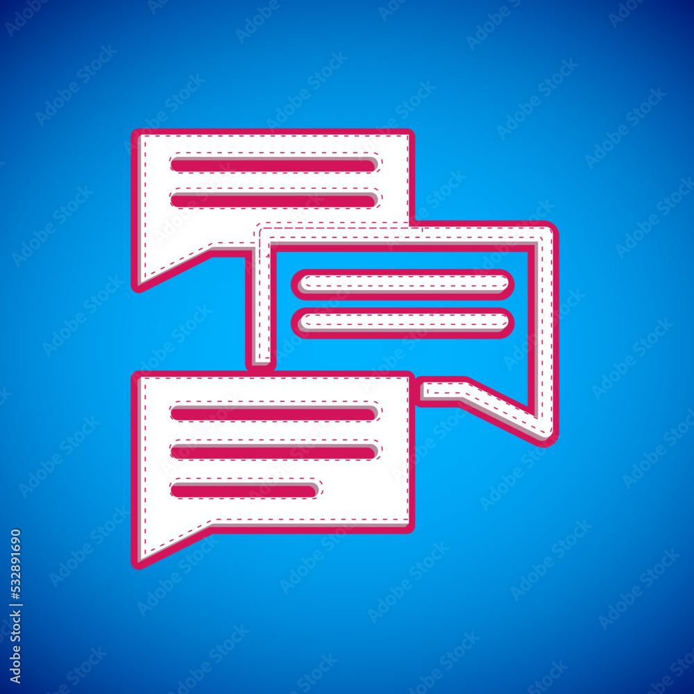 Poster white speech bubble chat icon isolated on blue background. message icon. communication or comment ch