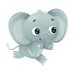 Funny Grey Elephant with Large Ear Flaps and Trunk Running Vector Illustration