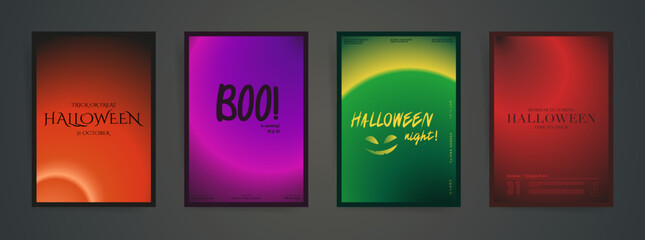 Halloween poster set. Minimal backgrounds design with dark gradient for invitation, promo banner, placard, sale brochure. Smooth blurred halloween modern templates collection.