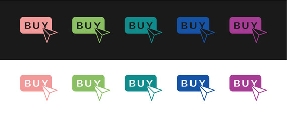 Set Buy button icon isolated on black and white background. Vector