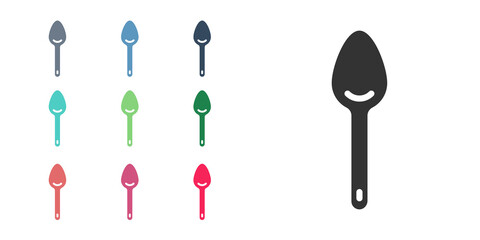 Black Spoon icon isolated on white background. Cooking utensil. Cutlery sign. Set icons colorful. Vector