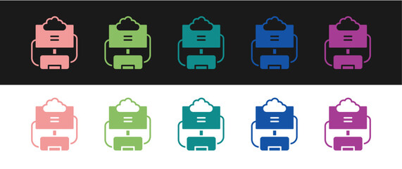 Set Cloud database icon isolated on black and white background. Cloud computing concept. Digital service or app with data transferring. Vector