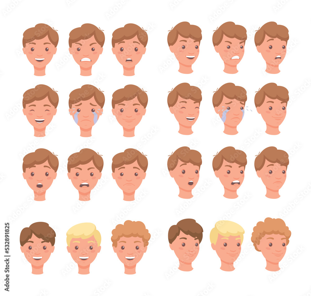 Aufkleber man head showing different face expression and emotion feeling vector set
