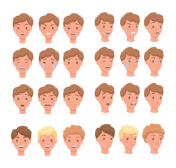 Man Head Showing Different Face Expression and Emotion Feeling Vector Set