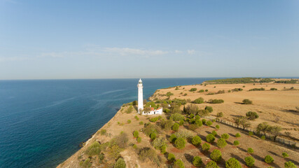 Fototapeta na wymiar A lighthouse situated at the coast of Aegean Sea