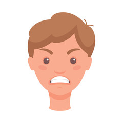 Man Head Showing Angry Face Expression and Emotion Frowning Front Vector Illustration