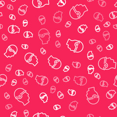White line Baseball helmet icon isolated seamless pattern on red background. Vector