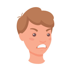 Man Head Showing Angry Face Expression and Emotion Frowning Half-turned Vector Illustration