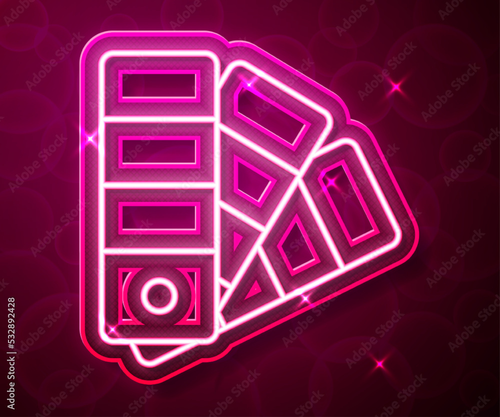 Poster glowing neon line color palette guide icon isolated on red background. vector