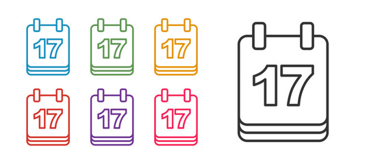 Set line Saint Patricks day with calendar icon isolated on white background. Date 17 March. Set icons colorful. Vector