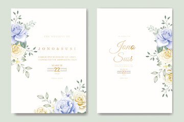 Fototapeta na wymiar Watercolor floral and leaves wedding invitation card 