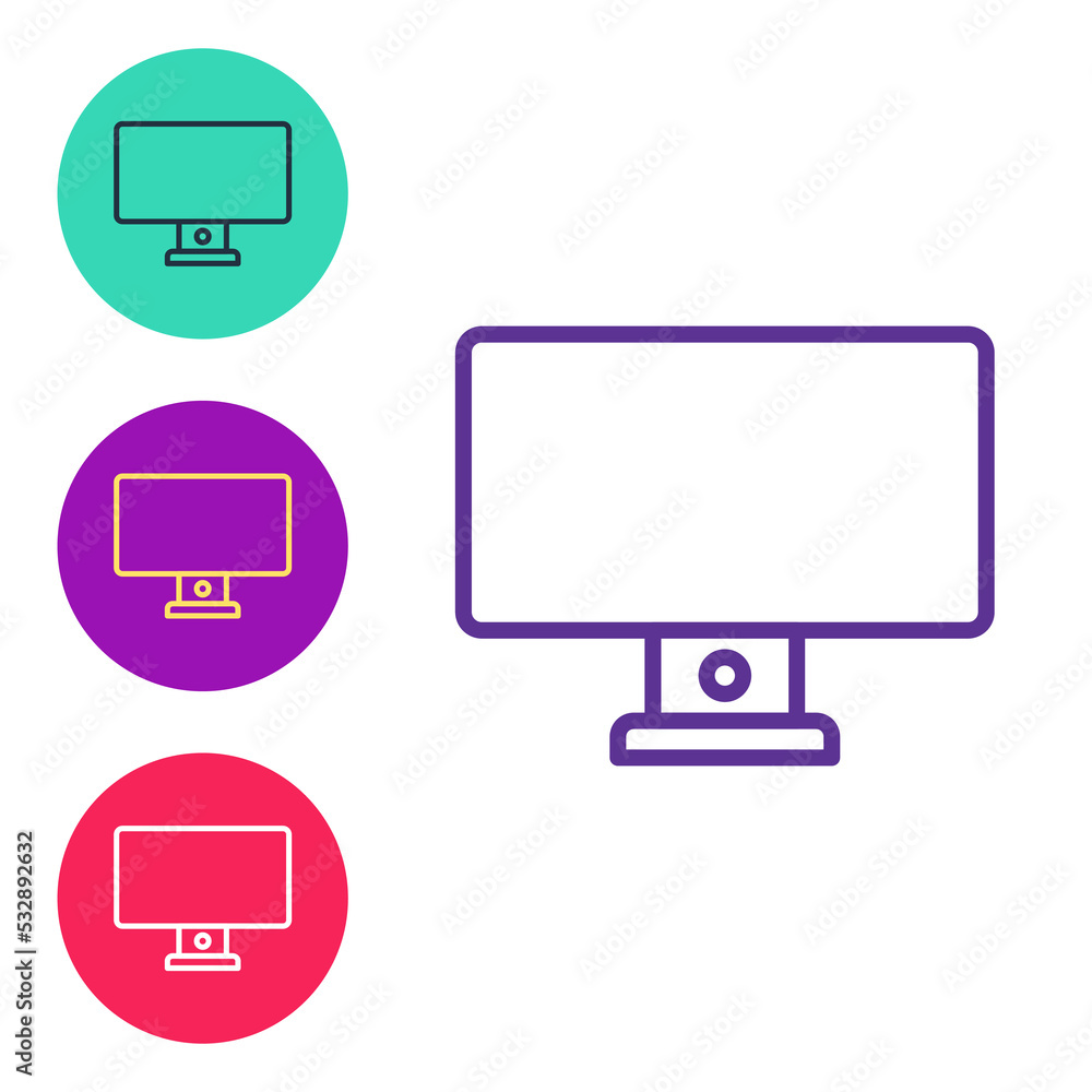Poster set line computer monitor icon isolated on white background. pc component sign. set icons colorful. 