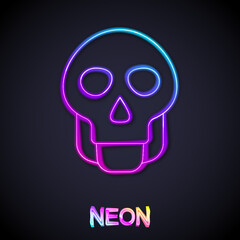Glowing neon line Skull icon isolated on black background. Happy Halloween party. Vector