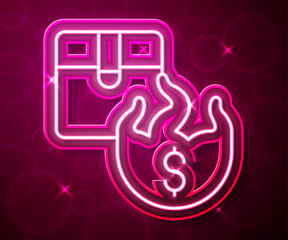 Glowing neon line Hot price icon isolated on red background. Vector