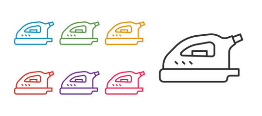 Set line Electric iron icon isolated on white background. Steam iron. Set icons colorful. Vector