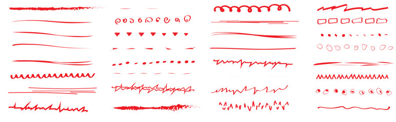A set of wavy horizontal artistic brushes.Doodles, ink brushes. Set of vector grunge brushes. Collection of marker strokes.