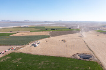 Aerial view of a sinkhole in a farming area at Konya, Turkey