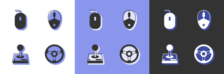 Set Racing simulator, Computer mouse, Joystick for arcade machine and icon. Vector