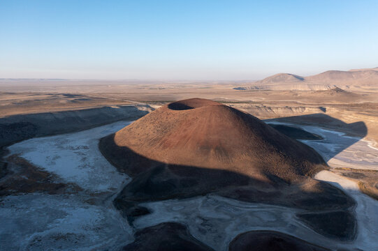 Aerial view of a Lake Meke,  a volcanic crater lake At Konya, Turkey