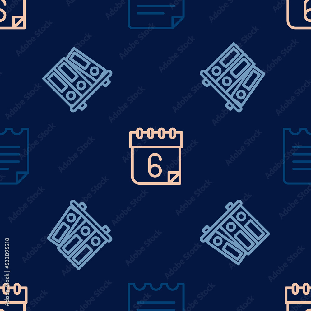 Poster set line notebook, office folders and calendar on seamless pattern. vector