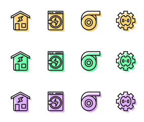 Set line Roll adhesive tape, Smart home, Washer and Electrical outlet icon. Vector