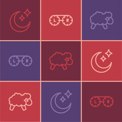 Set line Moon and stars, Sheep and Contact lens container icon. Vector