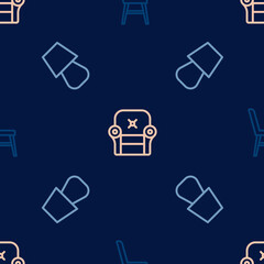 Set line Chair, Table lamp and Armchair on seamless pattern. Vector